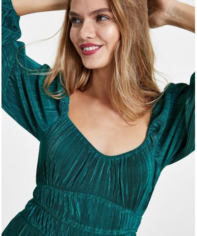 Women's Ziva Pleated Balloon-Sleeve Top Green $20.11 Tops