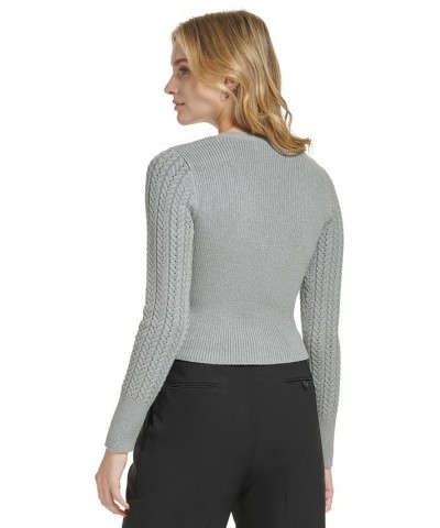 Women's X-Fit Cropped V-Neck Long Sleeve Sweater Tin $29.85 Sweaters