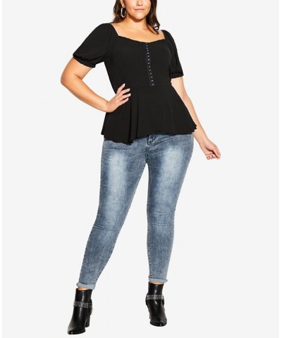 Trendy Plus Size Quirky Top Black $28.80 Tops