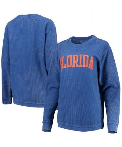 Women's Royal Florida Gators Comfy Cord Vintage-Like Wash Basic Arch Pullover Sweatshirt Royal $43.99 Sweatshirts