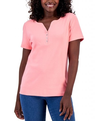 Petite Cotton Henley Top Strawberry Pink $9.50 Tops