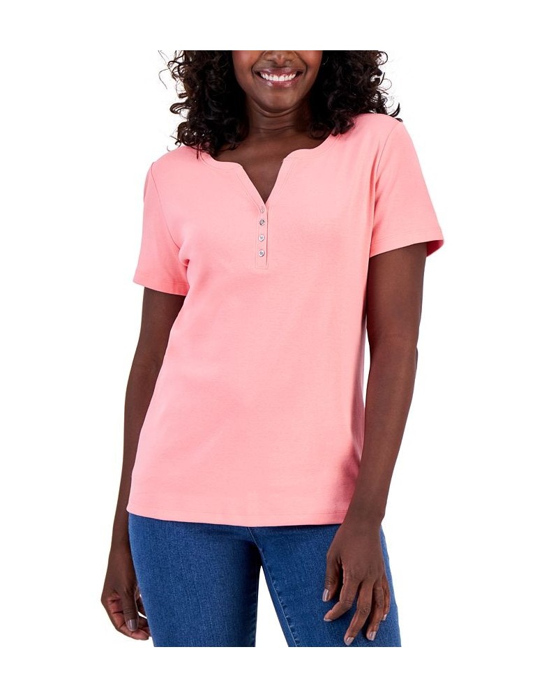 Petite Cotton Henley Top Strawberry Pink $9.50 Tops