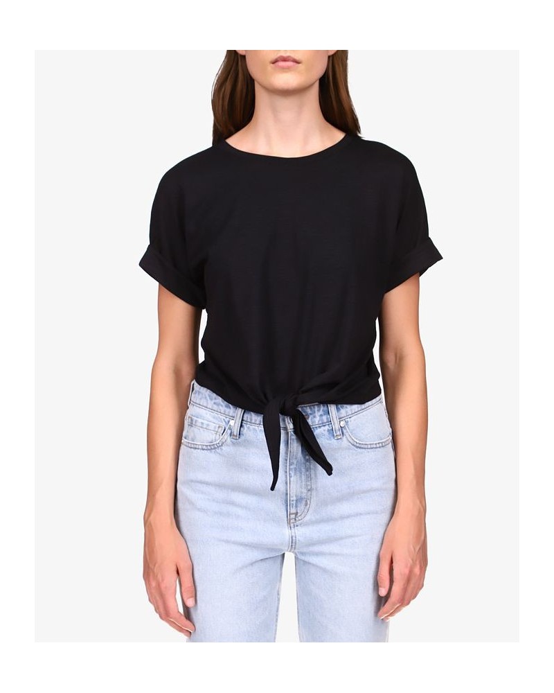 All Day Tie-Hem Cuffed T-Shirt Black $33.04 Tops