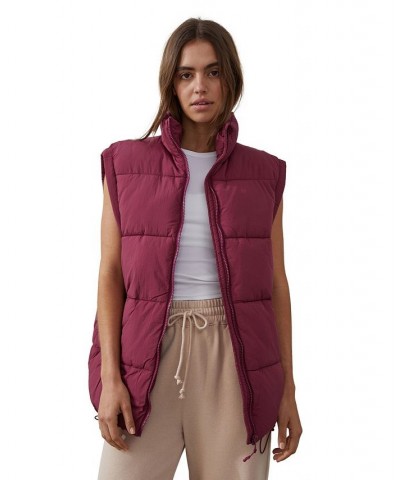 Women's Recycled Mother Puffer Vest Jacket Red Plum $37.09 Jackets