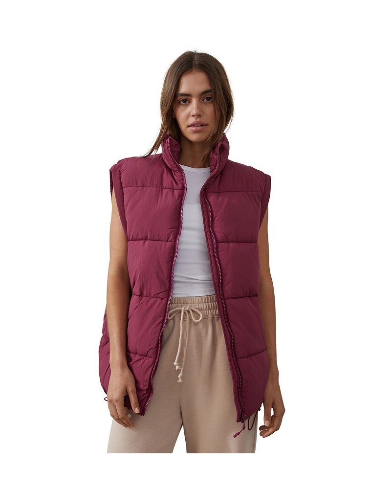 Women's Recycled Mother Puffer Vest Jacket Red Plum $37.09 Jackets