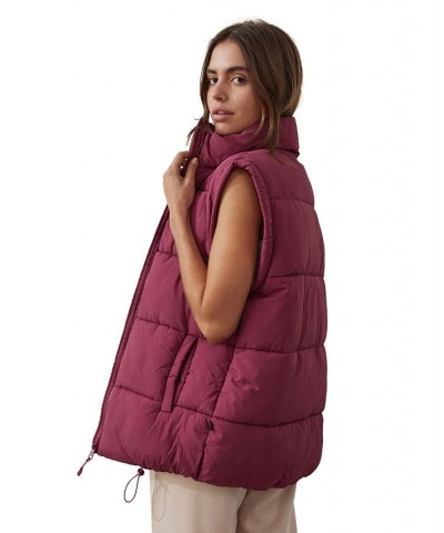 Women's Recycled Mother Puffer Vest Jacket Red Plum $37.09 Jackets