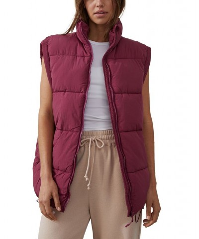 Women's Recycled Mother Puffer Vest Jacket Red Plum $37.09 Jackets