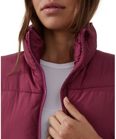 Women's Recycled Mother Puffer Vest Jacket Red Plum $37.09 Jackets