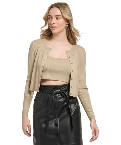 X-Fit Cropped Camisole & Cardigan Sweater Set Chai $21.32 Tops