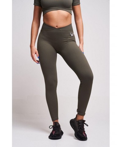 Women's Evlan Recycled Rib Criss Cross Legging - PETROL Green $28.60 Pants