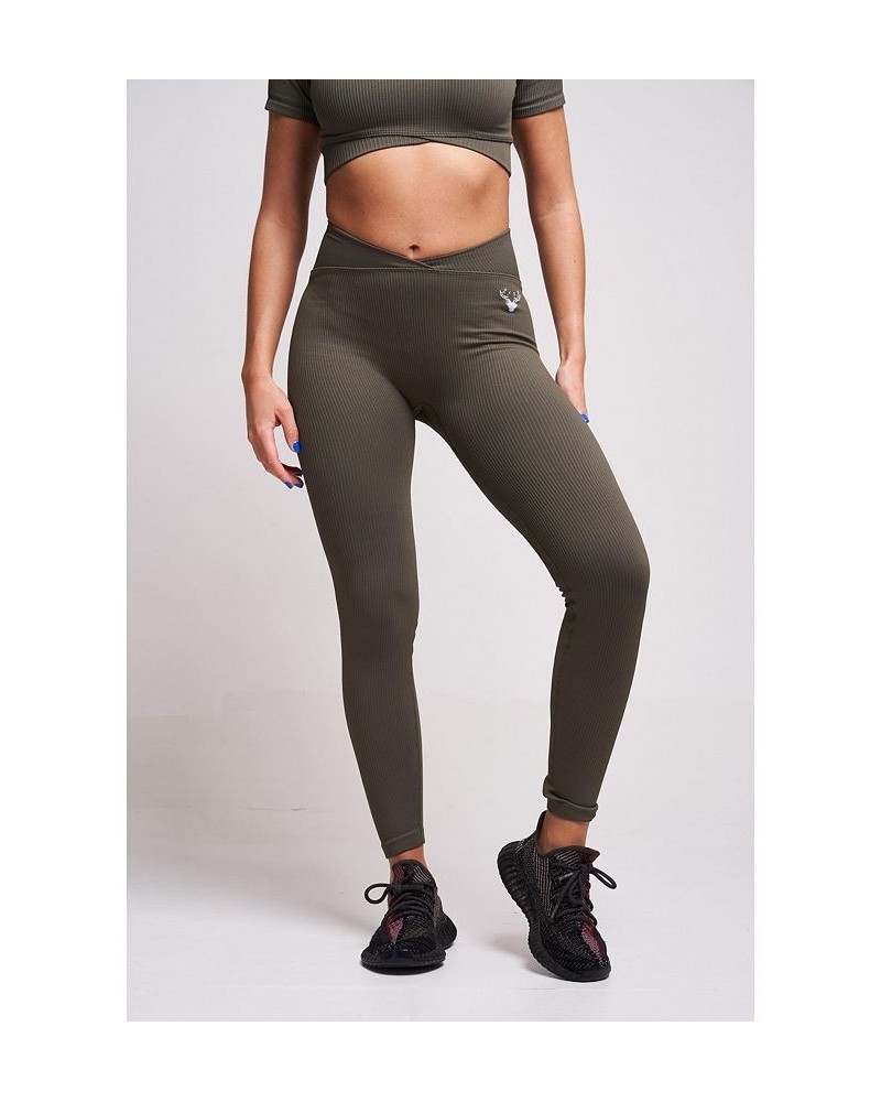 Women's Evlan Recycled Rib Criss Cross Legging - PETROL Green $28.60 Pants