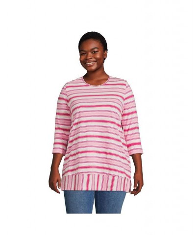 Women's Plus Size 3/4 Sleeve Slub Jersey Swing Tunic Crisp peach multi stripe $26.48 Tops