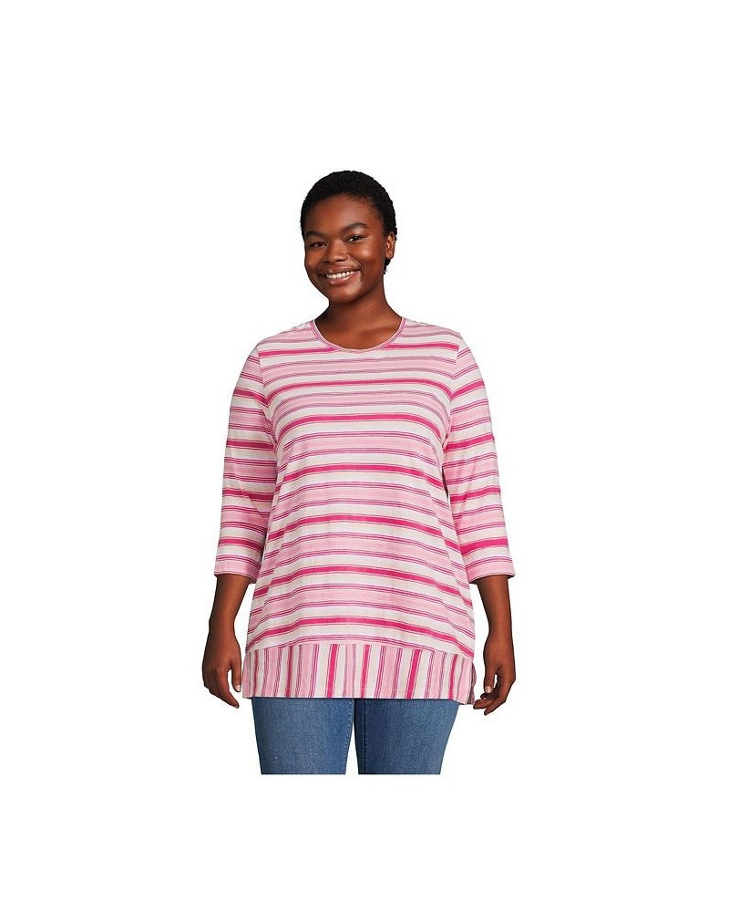 Women's Plus Size 3/4 Sleeve Slub Jersey Swing Tunic Crisp peach multi stripe $26.48 Tops