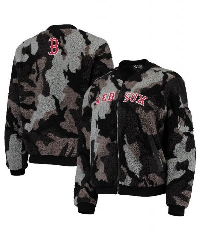 Women's Black Boston Red Sox Camo Sherpa Full-Zip Bomber Jacket Black $59.80 Jackets