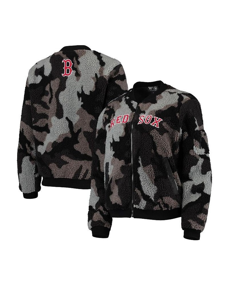 Women's Black Boston Red Sox Camo Sherpa Full-Zip Bomber Jacket Black $59.80 Jackets