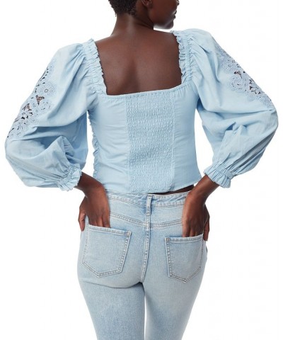 Women's Stevie Cotton Sweetheart-Neck Lace-Sleeve Top Blue $39.24 Tops