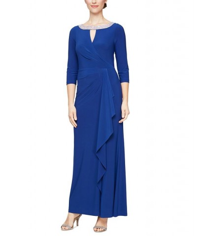 Women's Embellished Cutout 3/4-Sleeve Gown Royal $64.79 Dresses