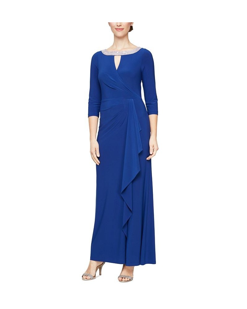 Women's Embellished Cutout 3/4-Sleeve Gown Royal $64.79 Dresses