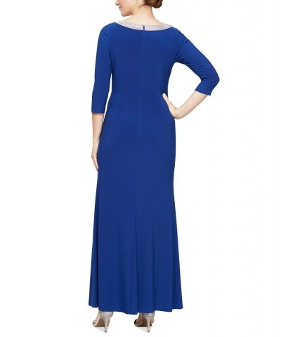 Women's Embellished Cutout 3/4-Sleeve Gown Royal $64.79 Dresses