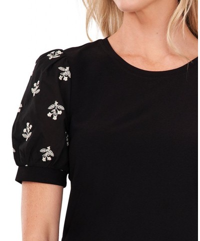 Women's Embroidered Puff-Sleeve Blouse Black $24.93 Tops