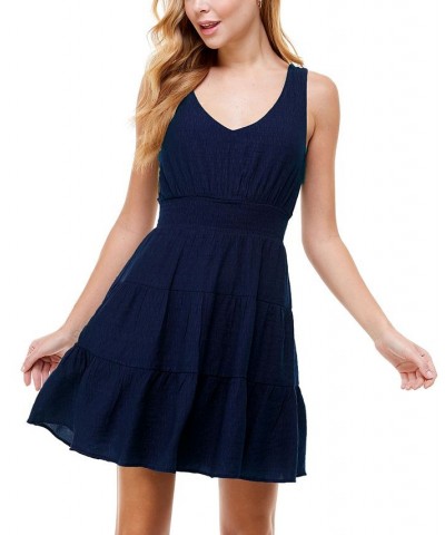 Juniors' Tiered Tie-Back A-Line Dress Navy $15.98 Dresses