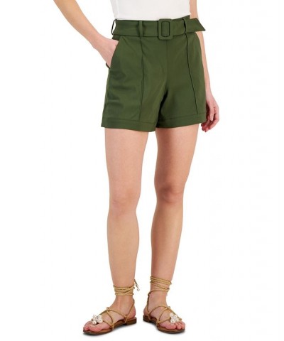 Women's High-Rise Belted Shorts Green $25.31 Shorts