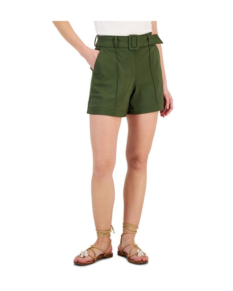 Women's High-Rise Belted Shorts Green $25.31 Shorts