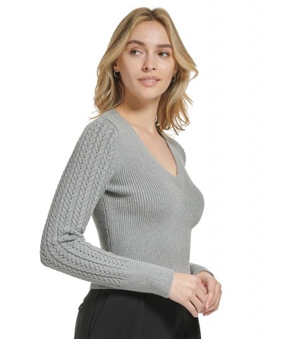 Women's X-Fit Cropped V-Neck Long Sleeve Sweater Tin $29.85 Sweaters