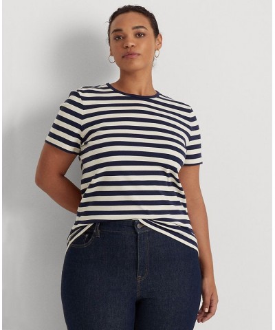 Plus Size Striped Crewneck Top French Navy/mascarpone Cream $58.90 Tops