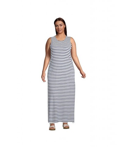 Women's Plus Size Cotton Jersey Sleeveless Swim Cover-up Maxi Dress Navy/emerald palm foliage $29.98 Swimsuits