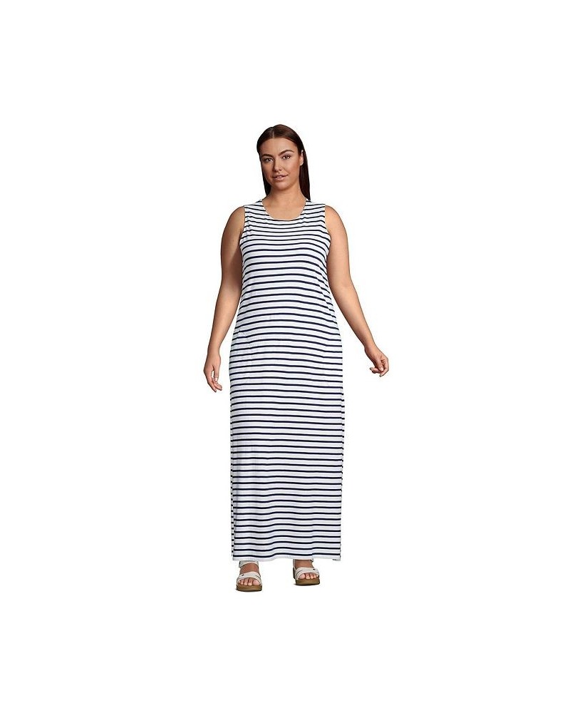 Women's Plus Size Cotton Jersey Sleeveless Swim Cover-up Maxi Dress Navy/emerald palm foliage $29.98 Swimsuits