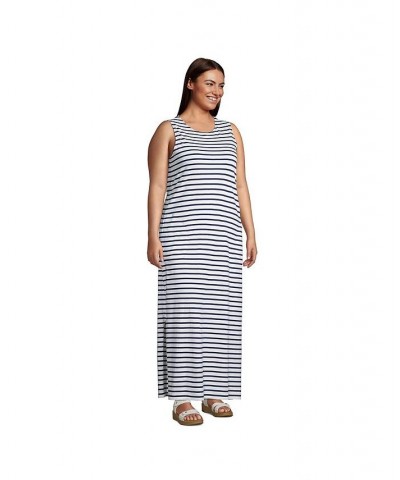 Women's Plus Size Cotton Jersey Sleeveless Swim Cover-up Maxi Dress Navy/emerald palm foliage $29.98 Swimsuits