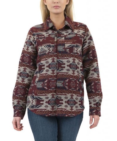 Women's Fleece Lined Knit Jacquard Shirt Jacket Bloodstone Navajo $33.27 Jackets