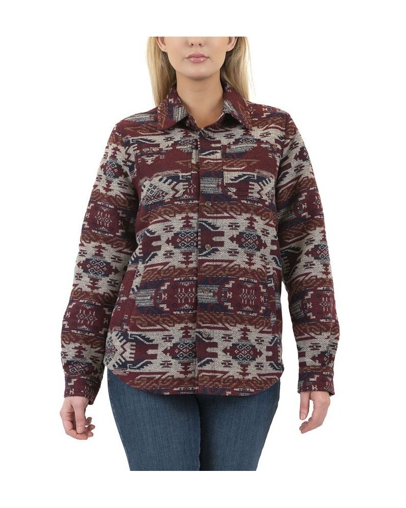 Women's Fleece Lined Knit Jacquard Shirt Jacket Bloodstone Navajo $33.27 Jackets