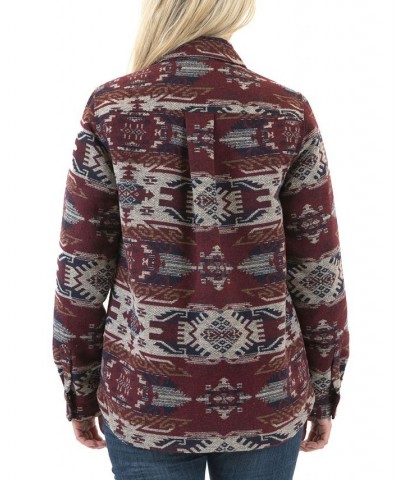 Women's Fleece Lined Knit Jacquard Shirt Jacket Bloodstone Navajo $33.27 Jackets