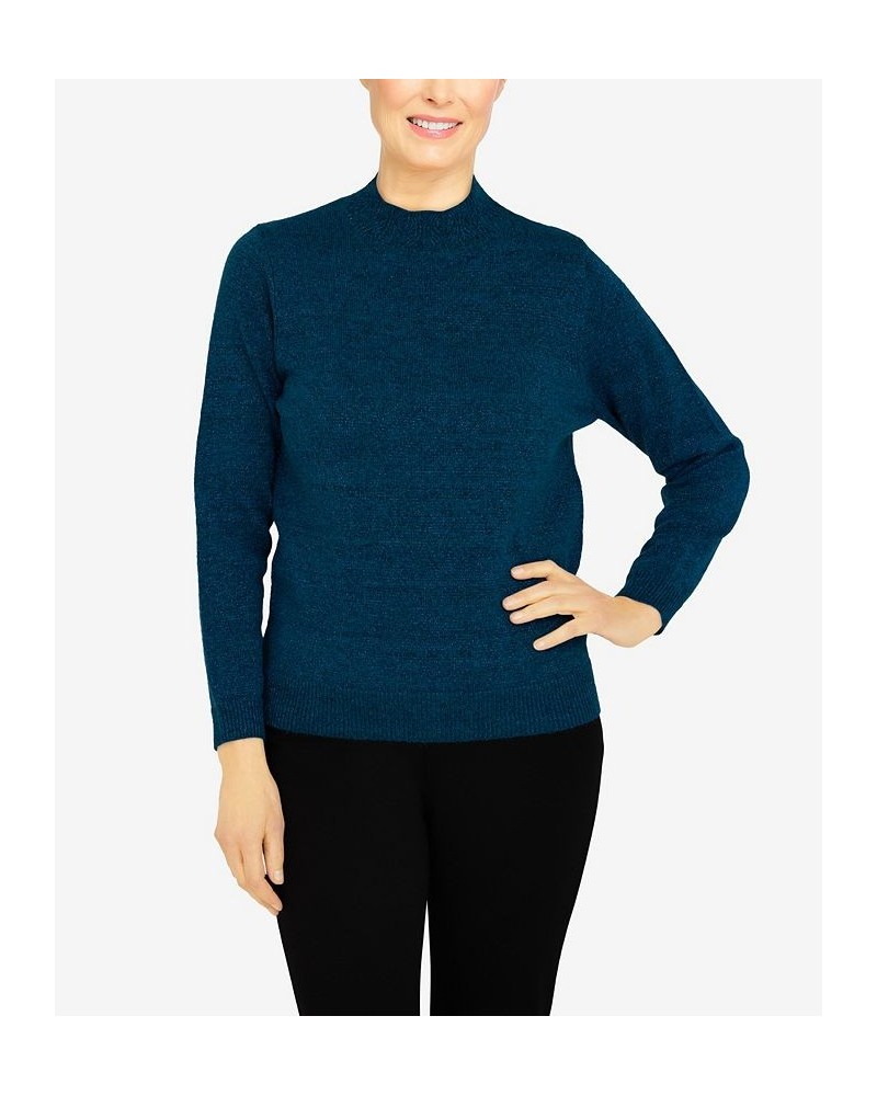 Petite Size Classics Cashmelon Mock Neck Sweater Peacock Metallic $25.89 Sweaters