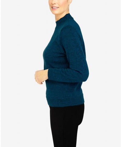 Petite Size Classics Cashmelon Mock Neck Sweater Peacock Metallic $25.89 Sweaters