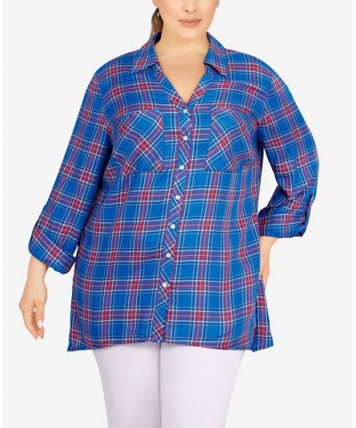 Plus Size Flannel Top Lapis Multi $40.70 Tops