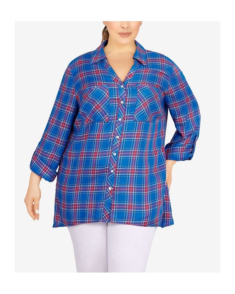 Plus Size Flannel Top Lapis Multi $40.70 Tops