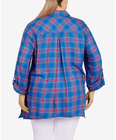 Plus Size Flannel Top Lapis Multi $40.70 Tops