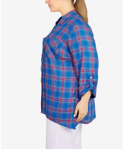 Plus Size Flannel Top Lapis Multi $40.70 Tops