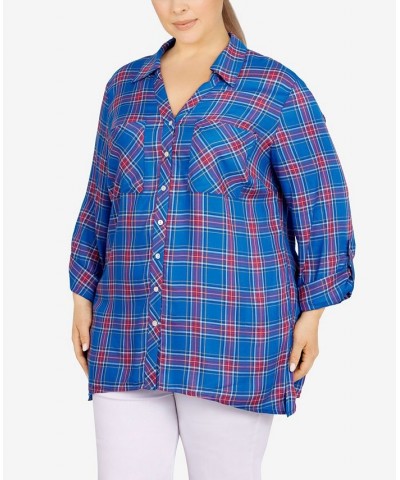 Plus Size Flannel Top Lapis Multi $40.70 Tops