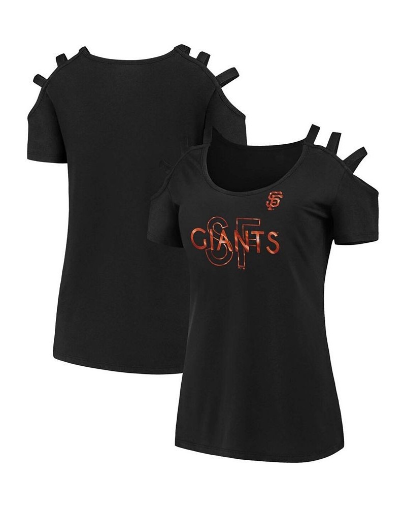 Women's Black San Francisco Giants Three Strap Open Shoulder T-shirt Black $19.35 Tops