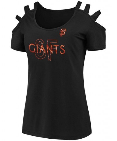 Women's Black San Francisco Giants Three Strap Open Shoulder T-shirt Black $19.35 Tops