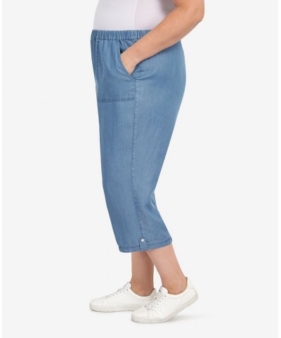 Plus Size Button Cuff Denim Capri Pants Medium Indigo $40.43 Pants