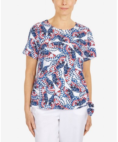 Women's Butterfly Tie Hem Crew Neck Top Multi $35.48 Tops