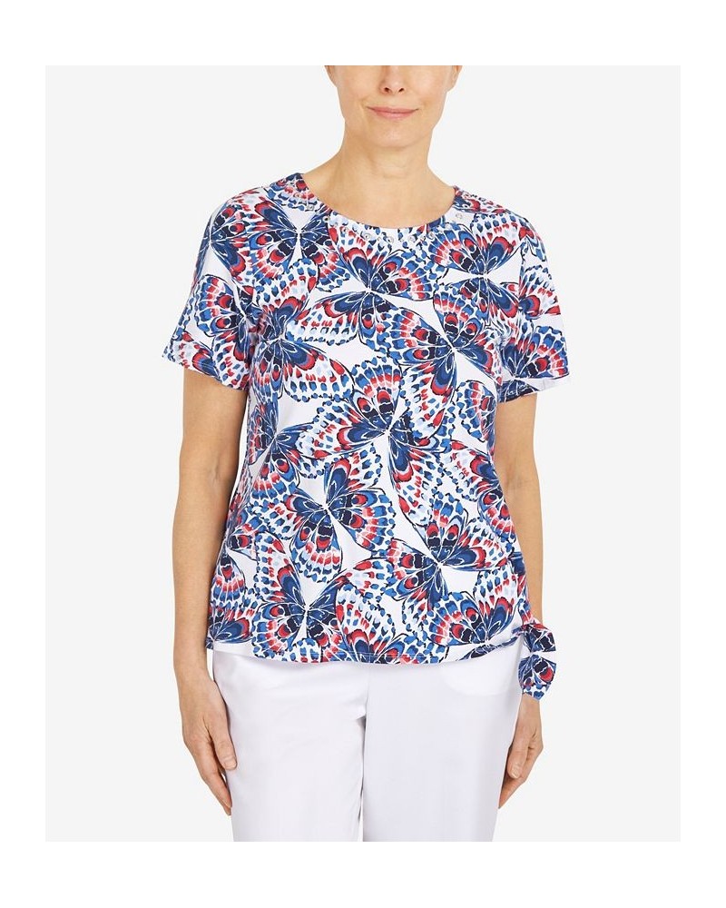 Women's Butterfly Tie Hem Crew Neck Top Multi $35.48 Tops