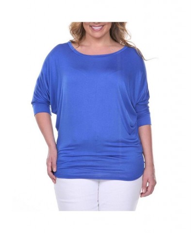 Plus Size Bat Sleeve Tunic Top Royal Blue $32.24 Tops