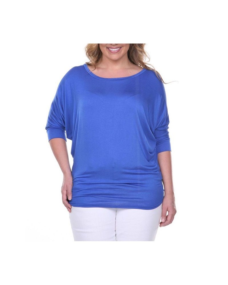 Plus Size Bat Sleeve Tunic Top Royal Blue $32.24 Tops