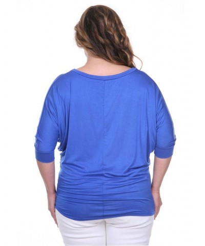 Plus Size Bat Sleeve Tunic Top Royal Blue $32.24 Tops